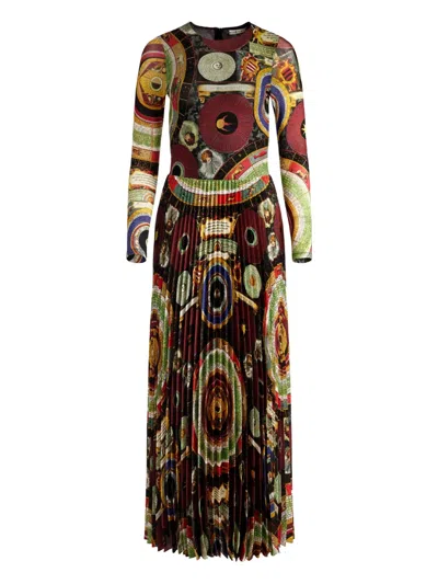 Alice And Olivia Ivey Printed Pleated Satin And Stretch-mesh Maxi Dress In Multi