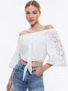 Alice And Olivia Ivy Off-the-shoulder Tie-front Broderie Anglaise Cotton Top In Off White
