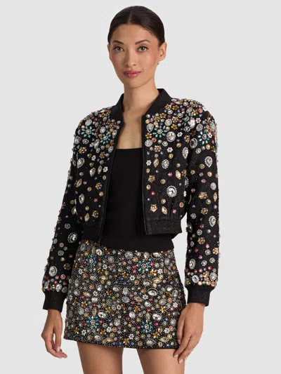 Alice And Olivia Jackie Embellished Bomber Jacket In Black