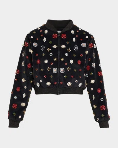 Alice And Olivia Jackie Embellished Bomber Jacket In Brown