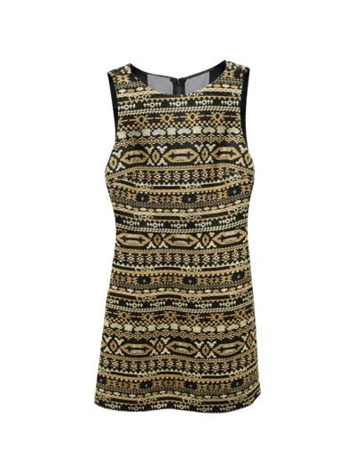 Pre-owned Alice And Olivia Jacquard Round-neck Mini Dress In Black
