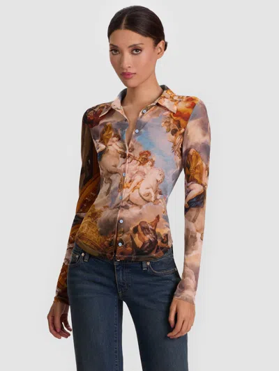 Alice And Olivia Jade Mesh Button Down Renaissance Fair In Multi