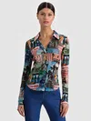 Alice And Olivia Jade Mesh Button Down In Blue