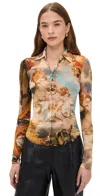 Alice And Olivia Jade Mesh Button Down Renaissance Fair In Multi