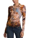 Alice And Olivia Jade Mesh Button Down Renaissance Fair In Multi