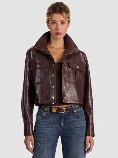 Alice And Olivia James Vegan Funnel Neck Parka In Dark Chocolate