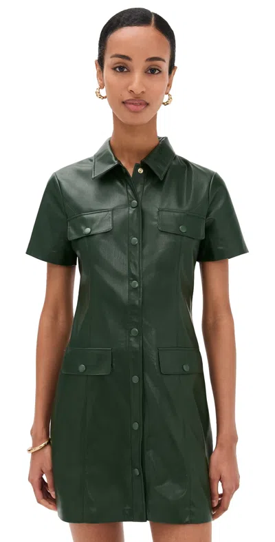 Alice And Olivia Jamie Vegan Leather Collared Mini Dress Dark Olive In Green