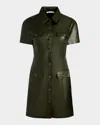 Alice And Olivia Jamie Vegan Leather Collared Shirtdress In Green