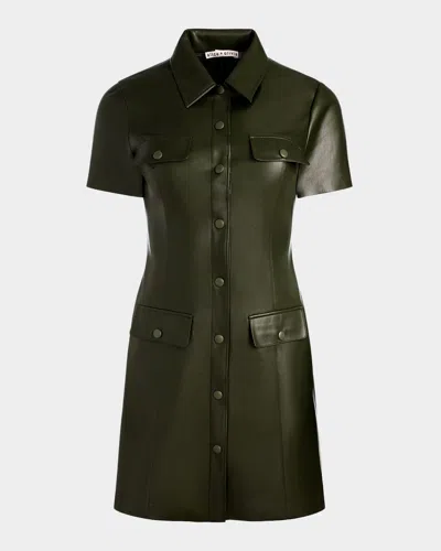 ALICE AND OLIVIA JAMIE VEGAN LEATHER COLLARED SHIRTDRESS
