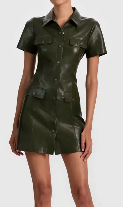 Alice And Olivia Jamie Vegan Mini Dress In Dark Olive In Green