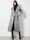 Alice And Olivia Jarrett Vegan Snake Strong Shoulder Maxi Coat In Off White/black Python