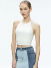 Alice And Olivia Jaymee Vegan Leather Cropped Halter Top In Off White