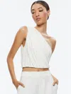 Alice And Olivia Jeane Draped Cropped Top In Off White
