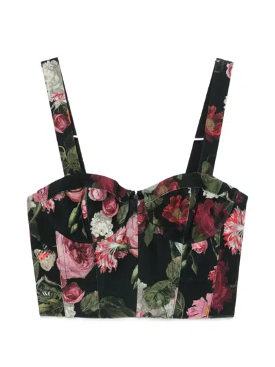 Alice And Olivia Jeanna Floral-print Cropped Top In Multi