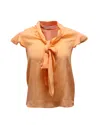 Alice And Olivia Alice & Olivia Jeannie Neck Tie Blouse In Orange Silk In Orange