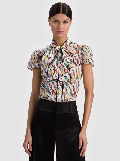 Alice And Olivia Jeannie Staceface Silk Blouse In Multi