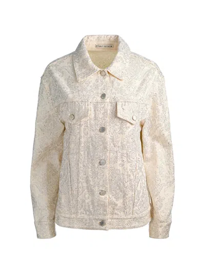 Alice And Olivia Jeff Crystal-embellished Denim Jacket In White