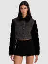 Alice And Olivia Jeff Faux Fur Denim Jacket In Animal Print