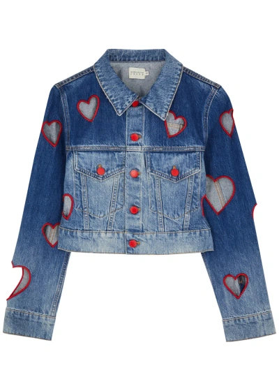 Alice And Olivia Jeff Heart Cut-out Denim Jacket In Dark Blue