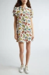 ALICE AND OLIVIA JEM BUTTERFLY PRINT FLUTTER SLEEVE SHIRTDRESS