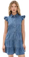 Alice And Olivia Jem Denim Tiered Mini Dress Light Chambray