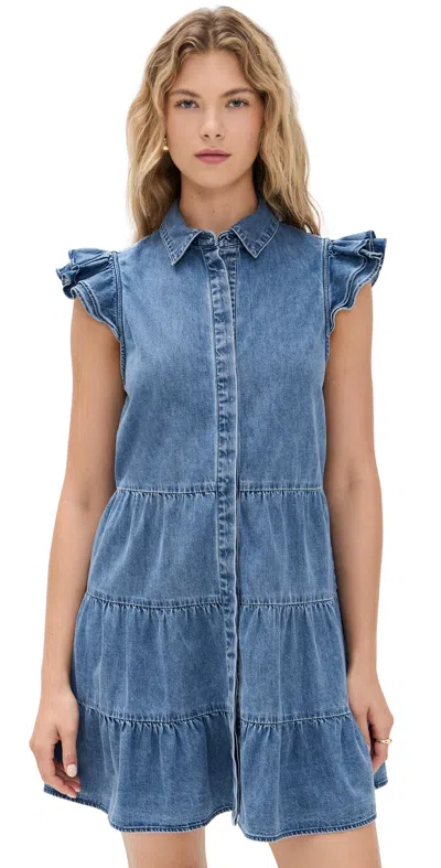 Alice And Olivia Jem Denim Tiered Mini Dress Light Chambray