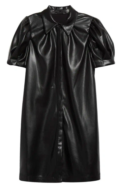 Alice And Olivia Jem Faux Leather Shirtdress In Black