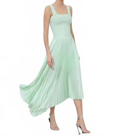 Alice And Olivia Jenara Asymmetrical Pleated Midi Skirt In Sea Spray In Green