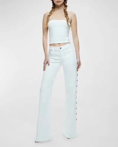 Alice And Olivia Jenny Low-rise Side Grommet Jeans In Off White