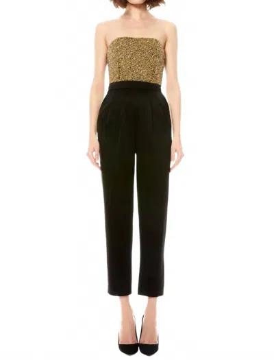 Alice And Olivia Jeri Embellished Jumpsuit In Gold And Black
