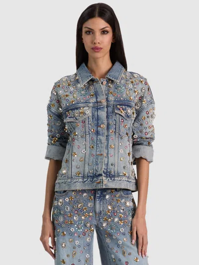 Alice And Olivia Jesse Embellished Denim Jacket In Blue