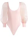 Alice And Olivia Jillianne Scoop Neck Puff Sleeve Bodysuit In Pearl Blush
