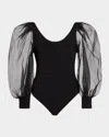Alice And Olivia Alice + Olivia Jillianne Sheer Sleeve Bodysuit In Black