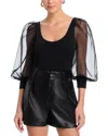 Alice And Olivia Alice + Olivia Jillianne Sheer Sleeve Bodysuit In Black