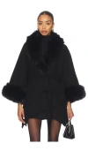 Alice And Olivia Joanne Sweater Coat With Faux Fur Trim In Black