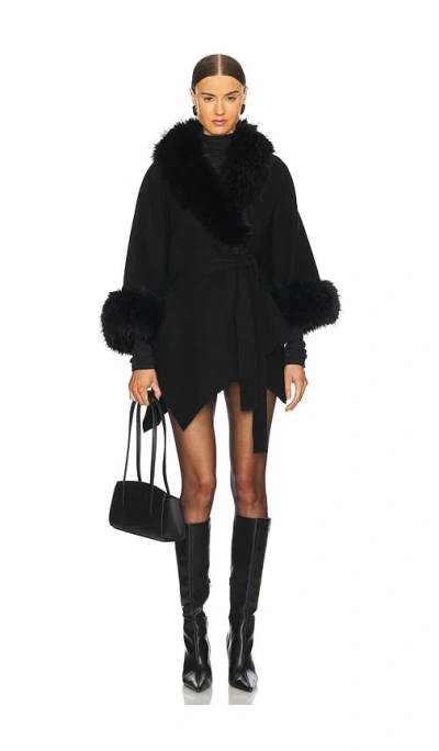 Alice + Olivia Joanne Sweater Coat With Faux Fur Trim In Black