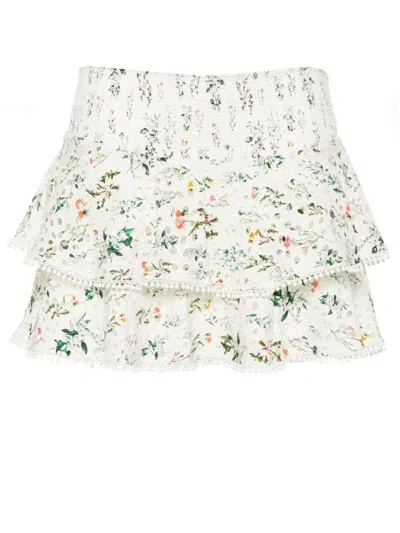 Alice And Olivia Cotton Floral Joey Skirt In White