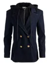 Alice And Olivia Jordan Double-breasted Hooded Denim Blazer In Blue