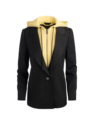 Alice And Olivia Jordan Layered Jersey And Twill Hooded Blazer In Black