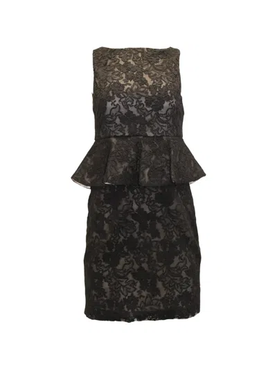 Pre-owned Alice And Olivia Josephine Lace Peplum Mini Dress In Black