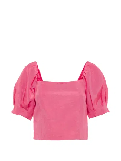 Pre-owned Alice And Olivia Joslyn Puff-sleeve Crop Top In Pink