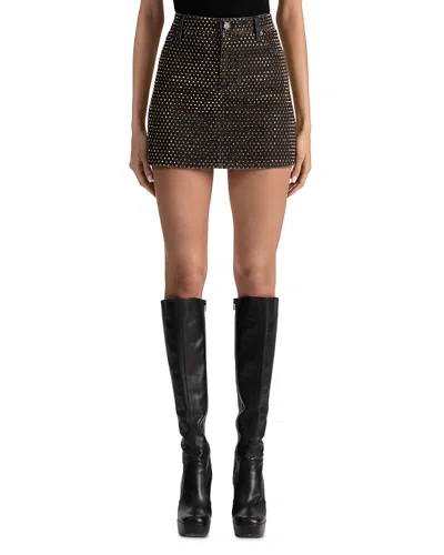 Alice And Olivia Joss High-rise Embellished Denim Mini Skirt In Black ...