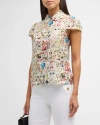 ALICE AND OLIVIA JOY GARDEN OF PLANTS BUTTON-FRONT SILK BLOUSE