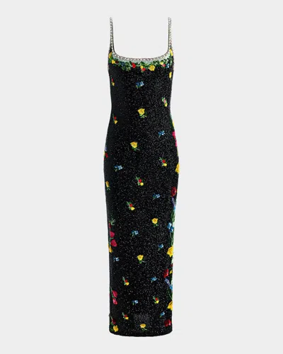 Alice And Olivia Julia Beaded Floral Sequin Column Gown In Animal Print