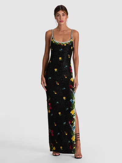 Alice And Olivia Julia Embellished Gown In Black