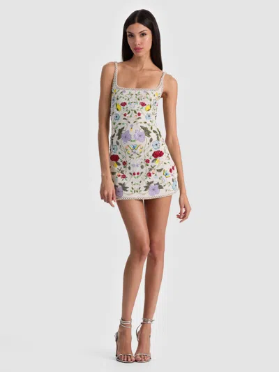 Alice And Olivia Julia Embellished Mini Gown In White