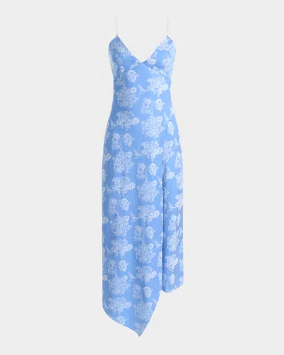 Alice And Olivia Julietta Floral-print Asymmetric Dress In Blue