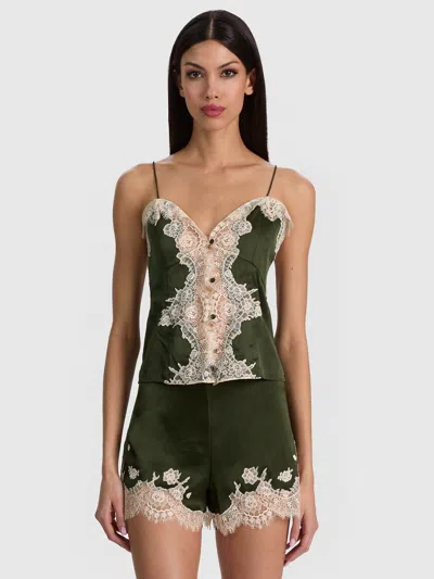 Alice And Olivia Julietta Lace Slip Top In Green