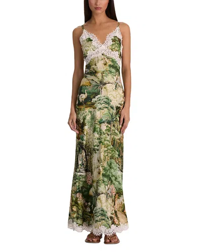 Alice And Olivia Julietta Lace Trim Midi Slip Dress In Multi