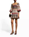 Alice And Olivia Julissa Multi Color Puff Sleeve Square Neck Smock Mini Dress In Multi